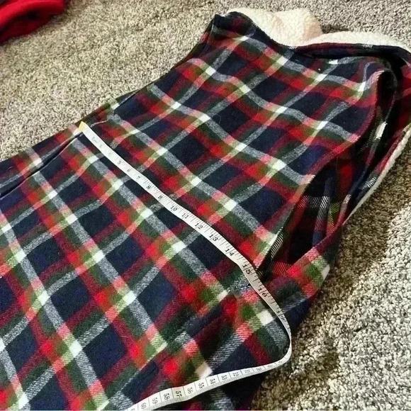 Hem & Thread Cardigan Vest S/M Red, Blue, Green Plaid Fleece Trim Open Womens - Picture 9 of 9